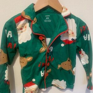 Carter's Green Hooded Holiday Button-Front Top with Red Trim